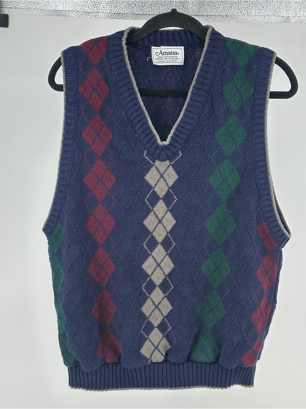 Vibtage 80’s Men’s Medium Armana Navy Argyle V-Neck Sweater Vest Cotton